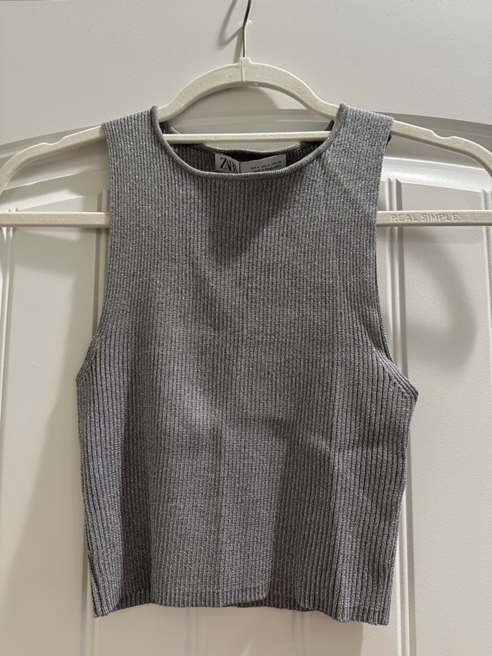 Zara Ribbed Knit Tank Top - Sparkly Silver